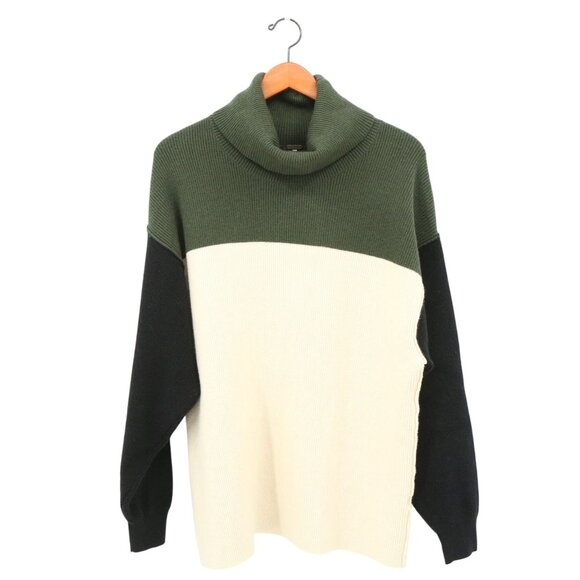 Free People Softly Structured Color-Blocked Tunic Sweater S Green Ivory Sweater - Picture 3 of 6